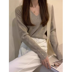 v領毛衣針織打底衫秋裝2025年新款女裝慵懶風高級感秋冬內搭上衣