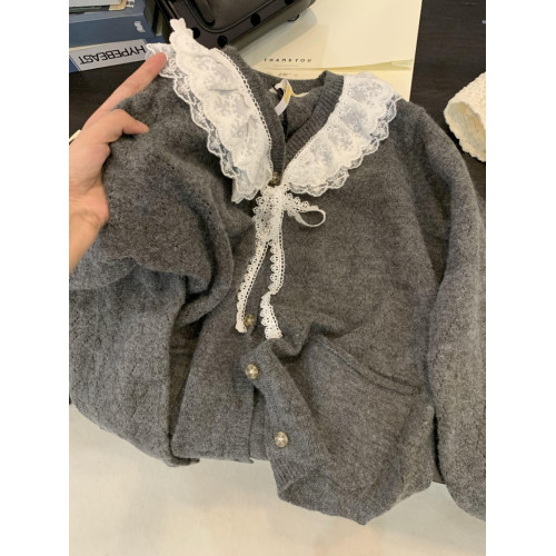 娃娃領毛衣女春秋慵懶可愛甜美蕾絲V領針織開衫外套日系溫柔上衣 娃娃領毛衣女春秋慵懶可愛甜美蕾絲V領針織開衫外套日系溫柔上衣