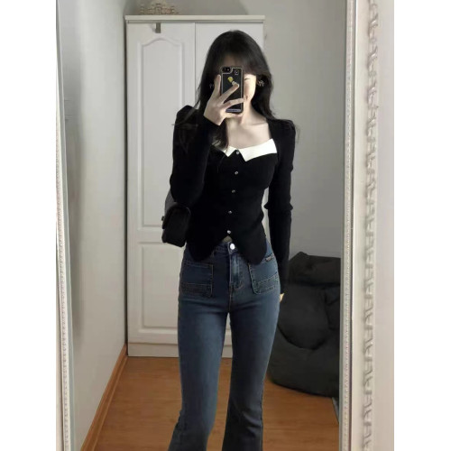 大碼法式方領泡泡袖針織衫女秋冬修身內搭打底衫設計感上衣高級感 大碼法式方領泡泡袖針織衫女秋冬修身內搭打底衫設計感上衣高級感