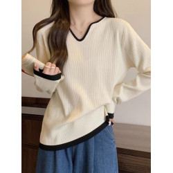 法式針織衫正肩長袖T恤女秋冬設計感大碼胖妹妹V領黑色毛衣打底衫