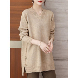 特大碼胖MM秋冬女裝新款針織V領打底輕熟風顯瘦遮肉寬松純色毛衣