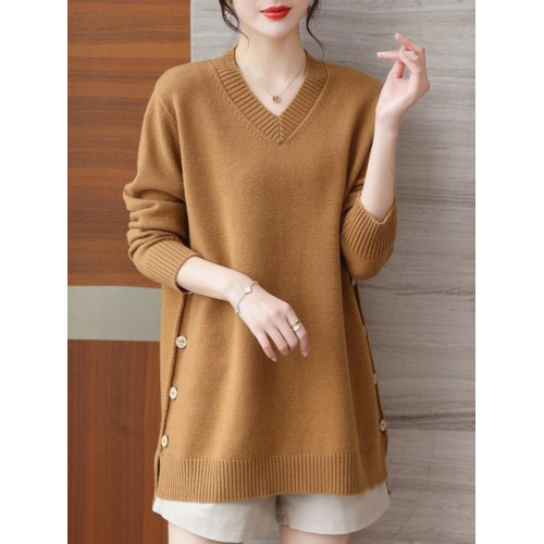 特大碼胖MM秋冬女裝新款針織V領打底輕熟風顯瘦遮肉寬松純色毛衣 特大碼胖MM秋冬女裝新款針織V領打底輕熟風顯瘦遮肉寬松純色毛衣