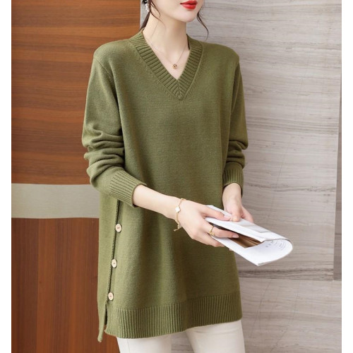 特大碼胖MM秋冬女裝新款針織V領打底輕熟風顯瘦遮肉寬松純色毛衣 特大碼胖MM秋冬女裝新款針織V領打底輕熟風顯瘦遮肉寬松純色毛衣