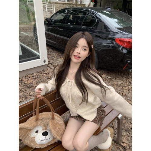 溫柔風系帶珍珠釦針織毛衣開衫女早春秋季2025新款設計感麻花上衣 溫柔風系帶珍珠釦針織毛衣開衫女早春秋季2025新款設計感麻花上衣