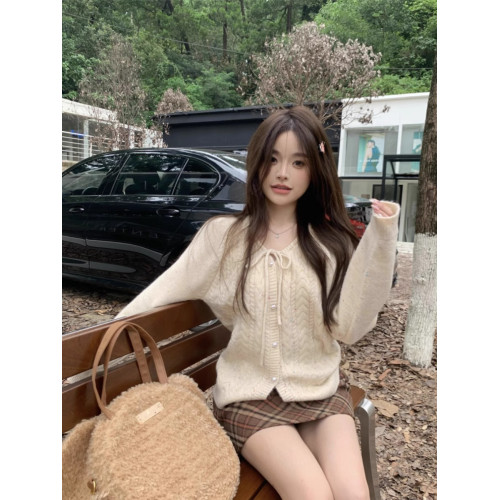 溫柔風系帶珍珠釦針織毛衣開衫女早春秋季2025新款設計感麻花上衣 溫柔風系帶珍珠釦針織毛衣開衫女早春秋季2025新款設計感麻花上衣