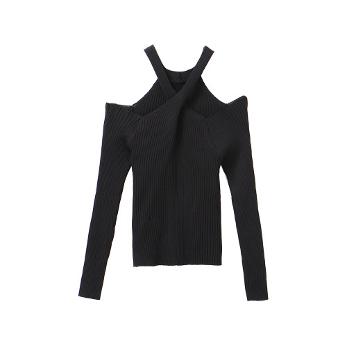 設計感一字領交叉掛脖針織打底衫女早春新款顯瘦性感辣妹上衣內搭 設計感一字領交叉掛脖針織打底衫女早春新款顯瘦性感辣妹上衣內搭