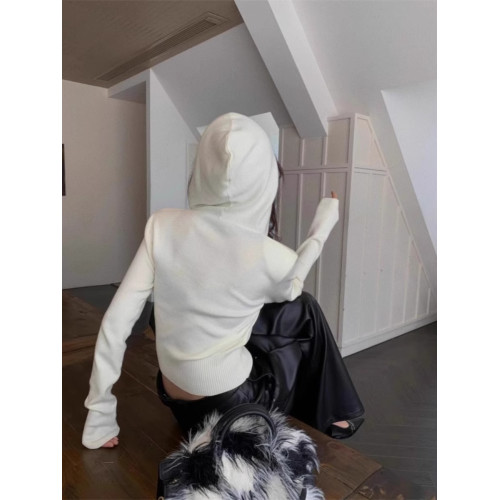 美式橘色連帽針織衫女秋季慵懶風修身短款毛衣衛衣設計感內搭上衣