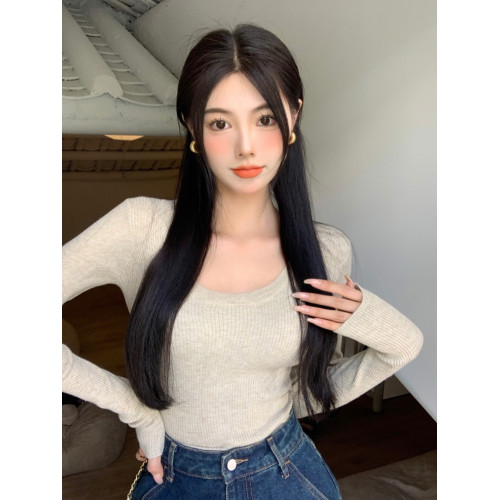 法式復古低領秋冬針織打底衫女長袖春季t恤高級感內搭上衣ins毛衣 法式復古低領秋冬針織打底衫女長袖春季t恤高級感內搭上衣ins毛衣