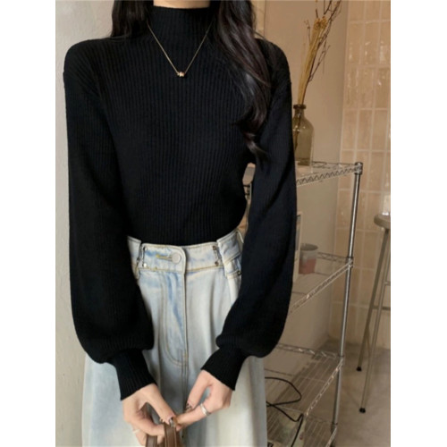 黑色打底衫女內搭秋冬洋氣半高領毛衣春秋中領針織衫法式上衣外穿 黑色打底衫女內搭秋冬洋氣半高領毛衣春秋中領針織衫法式上衣外穿