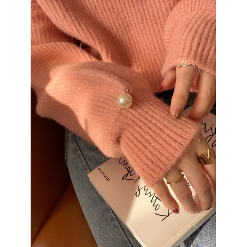 設計感小衆毛衣女2024秋冬季新款寬松韓版V領粉色鏤空針織衫上衣 設計感小衆毛衣女2024秋冬季新款寬松韓版V領粉色鏤空針織衫上衣