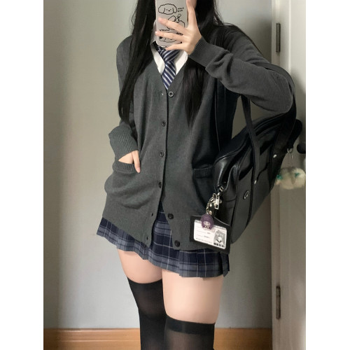 火星jk毛衣外套開衫秋冬日系學院風校供感製服深灰長袖針織上衣女
