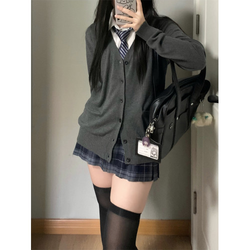 火星jk毛衣外套開衫秋冬日系學院風校供感製服深灰長袖針織上衣女