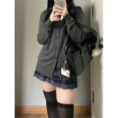 火星jk毛衣外套開衫秋冬日系學院風校供感製服深灰長袖針織上衣女