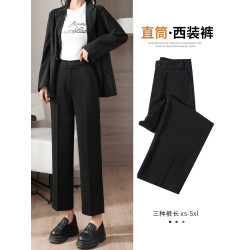 直筒西裝褲女秋冬寬松高腰顯瘦垂感小個子九分黑色褲子職業菸管褲