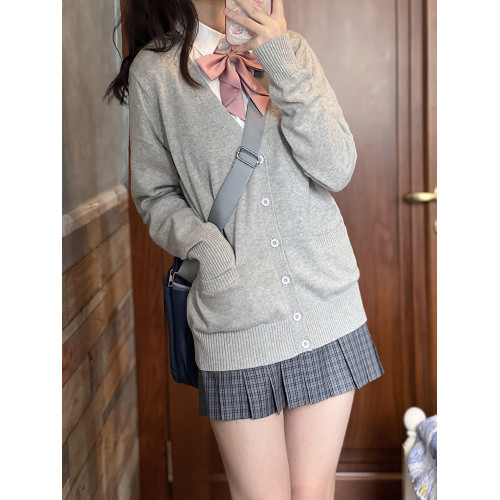 【LF原創開衫】基礎款日系百搭學院風校供感深灰針織衫JK製服毛衣