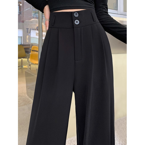 西裝濶腿褲女秋冬季加絨2025新款窄版高腰高級感垂感黑色直筒褲子 西裝濶腿褲女秋冬季加絨2025新款窄版高腰高級感垂感黑色直筒褲子