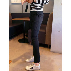 黑色顯瘦春夏秋冬彈力薄款小腳百搭休閒直筒加絨八分九分長褲子女