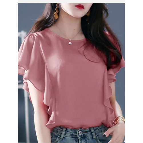 氣質荷葉邊雪紡衫短袖夏季新款大碼寬松顯瘦T恤遮肚子上衣女