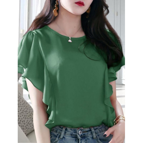 氣質荷葉邊雪紡衫短袖夏季新款大碼寬松顯瘦T恤遮肚子上衣女