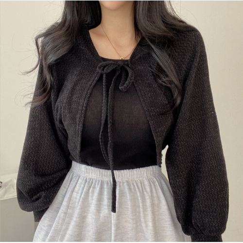 撿漏特價剪標折釦女裝復古小衆設計感綁帶燈籠袖防曬開衫女夏