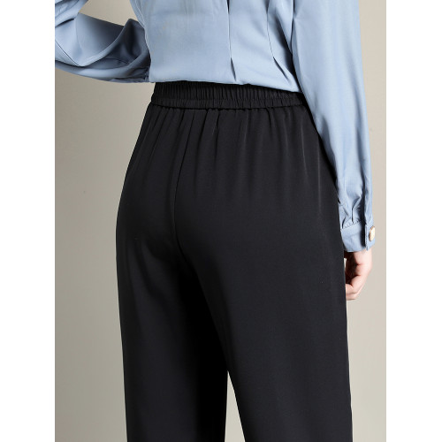 八分小個子哈倫褲女夏季薄款黑色西裝褲冰絲雪紡菸管九分蘿蔔西褲