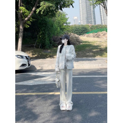 175高個子加長白色褲子女秋冬雪尼爾加絨高腰寬松直筒休閒針織褲