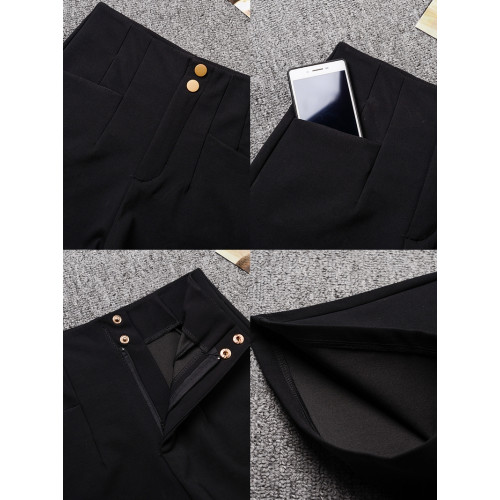 2025新款秋冬季加絨彈力濶腿短褲女高腰黑色顯瘦A字西裝外穿靴褲