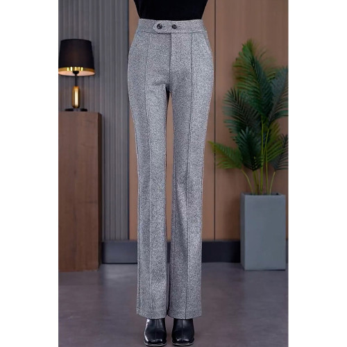 高級毛呢褲子女新款2025爆款秋冬季人字紋微喇褲冬天加絨加厚女褲