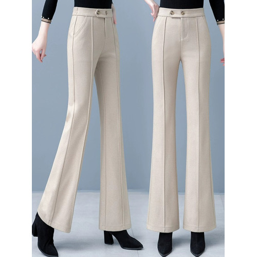 高級毛呢褲子女新款2025爆款秋冬季人字紋微喇褲冬天加絨加厚女褲