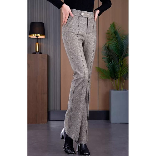 高級毛呢褲子女新款2025爆款秋冬季人字紋微喇褲冬天加絨加厚女褲