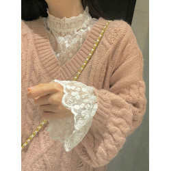 蕾絲長袖打底衫女新款毛衣內搭網紗洋氣小衫花邊上衣仙女甜美超仙