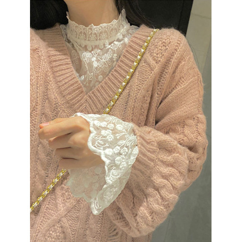 蕾絲長袖打底衫女新款毛衣內搭網紗洋氣小衫花邊上衣仙女甜美超仙 蕾絲長袖打底衫女新款毛衣內搭網紗洋氣小衫花邊上衣仙女甜美超仙