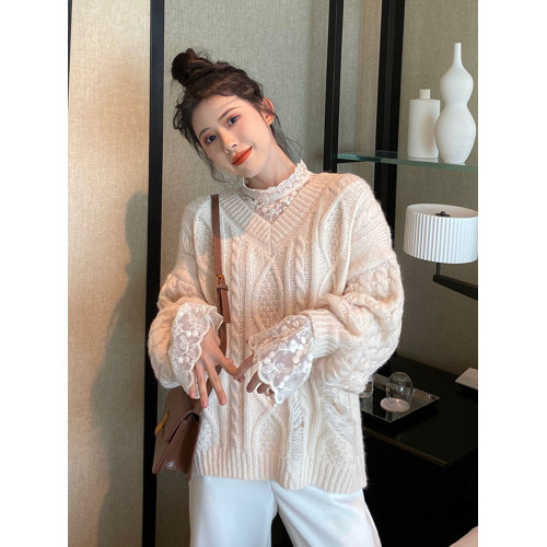 蕾絲長袖打底衫女新款毛衣內搭網紗洋氣小衫花邊上衣仙女甜美超仙 蕾絲長袖打底衫女新款毛衣內搭網紗洋氣小衫花邊上衣仙女甜美超仙