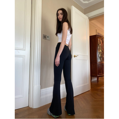 超模加長拖地高腰喇叭褲歐美復古顯瘦百搭休閒女褲彈力修身瑜珈褲