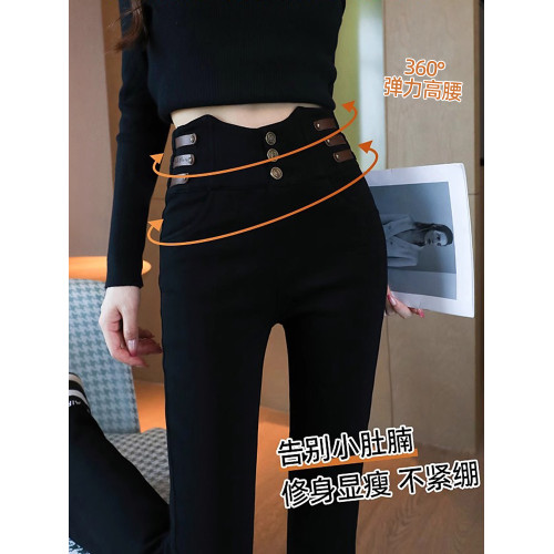 黑色微喇叭褲女秋冬加絨2025新爆款高腰修身顯瘦垂感小個子休閒褲