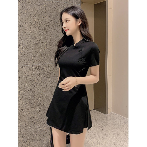 足浴技師旗袍年輕款少女改良版小個子短裙時尚修身連衣裙工裝套裝