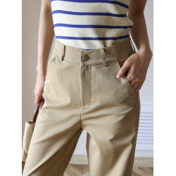 秋季氛圍經典卡其色天絲棉濶腿褲女寬松長褲子休閒直筒褲百搭顯瘦