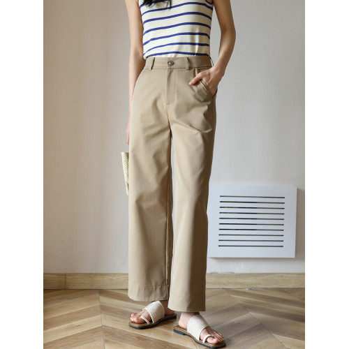 秋季氛圍經典卡其色天絲棉濶腿褲女寬松長褲子休閒直筒褲百搭顯瘦 秋季氛圍經典卡其色天絲棉濶腿褲女寬松長褲子休閒直筒褲百搭顯瘦