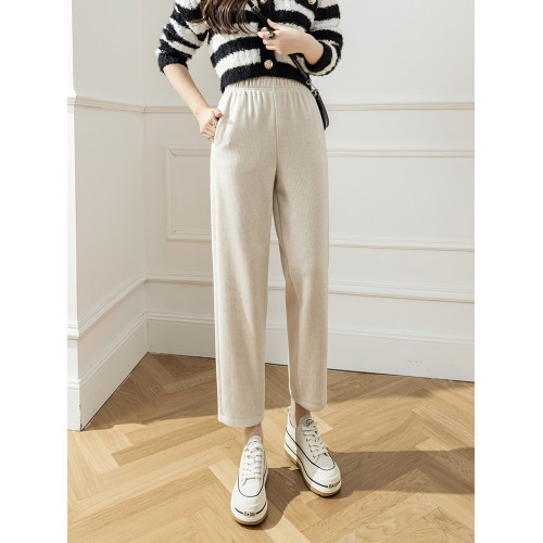 小個子粉色羊絨針織軟糯哈倫奶奶褲女秋冬加絨八九分蘿蔔老爹褲xs