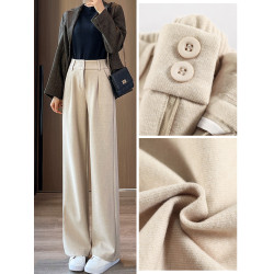 加絨毛呢濶腿褲女秋冬2025新款直筒寬松高腰冬季休閒褲加厚褲子女