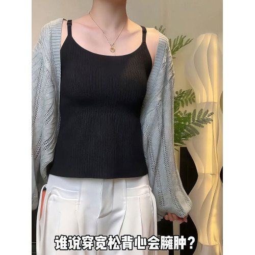 大碼女裝胸墊一體美背吊帶背心女2025新款夏季微胖mm修身顯瘦上衣