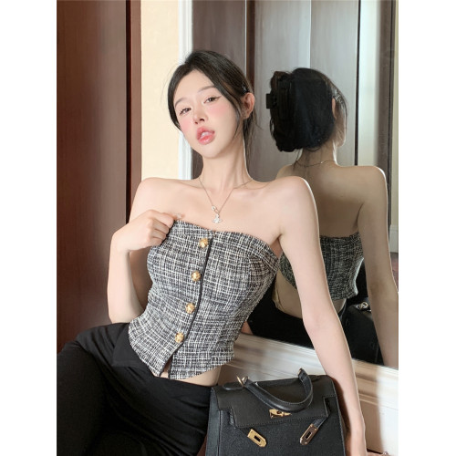 小香風編織抹胸小背心女夏季裹胸無肩帶內搭辣妹性感短款上衣外穿