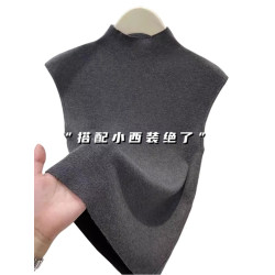 半高領針織無袖背心女秋冬新款修身顯瘦氣質西裝內搭立領打底上衣