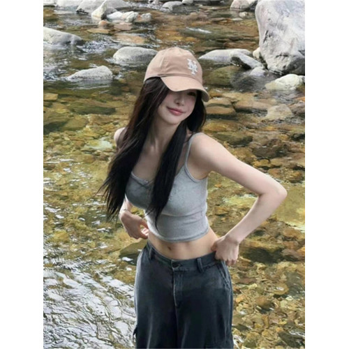 辣妹穿搭絕美獨特精緻設計感小衆紐釦自帶胸墊吊帶背心女外穿美背