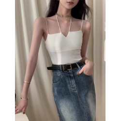 法式別致設計感黑色掛脖吊帶背心女夏外穿內搭打底帶胸墊無袖上衣