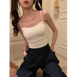 PPHOME自製~簡單百搭 純色百搭經典外穿吊帶背心帶胸墊美背上衣女