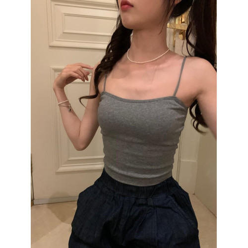 PPHOME自製~簡單百搭 純色百搭經典外穿吊帶背心帶胸墊美背上衣女