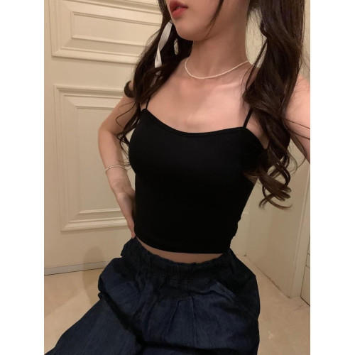 PPHOME自製~簡單百搭 純色百搭經典外穿吊帶背心帶胸墊美背上衣女