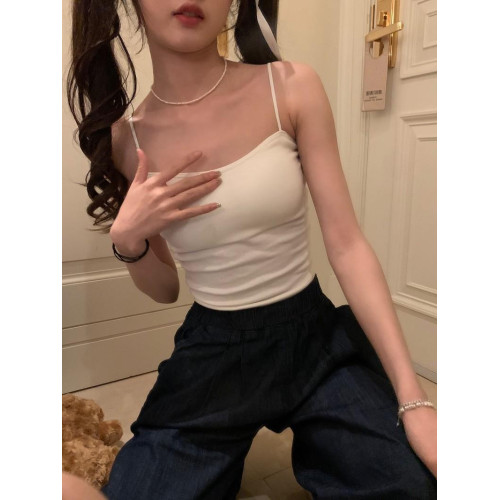 PPHOME自製~簡單百搭 純色百搭經典外穿吊帶背心帶胸墊美背上衣女