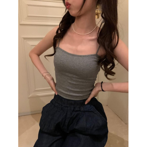 PPHOME自製~簡單百搭 純色百搭經典外穿吊帶背心帶胸墊美背上衣女